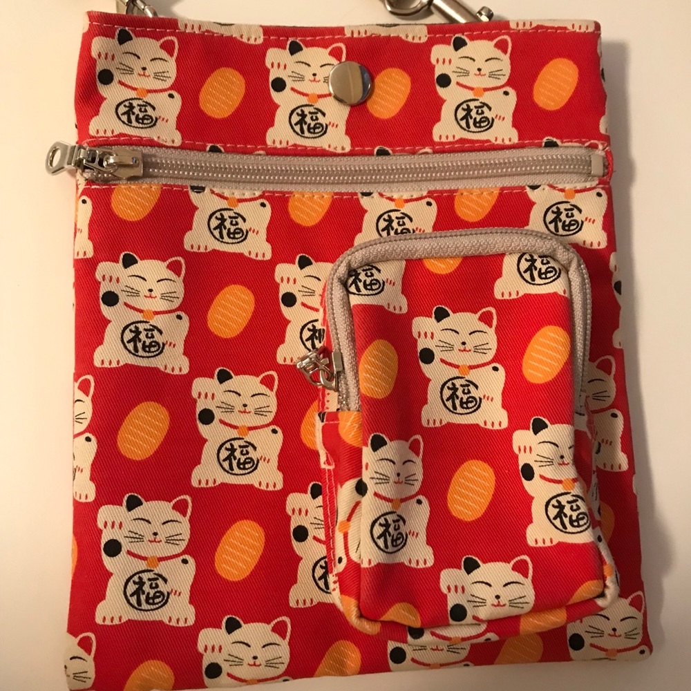 Brand new red maneki-neko crossbody bag